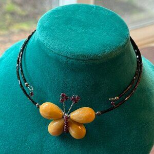 90s Yellow Butterfly Choker Stone and Glass